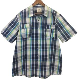 PD&C Plaid Button Down Short Sleeve Shirt Menswear Casual Chest Pockets Top